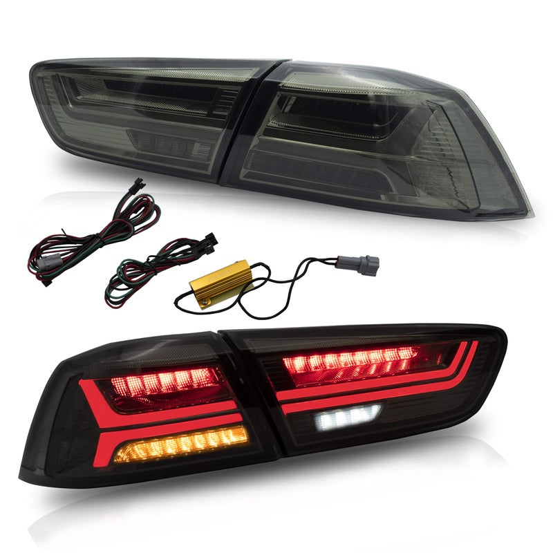 VLAND Tail lights Assembly Fit for Mitsubishi Lancer & EVO X 2008-2020(Not for Sportbacks/fortis/io), Rear Lamp with DRL, Back light w/Fog Lights & Sequential Turn Signal, Smoked - Image 1